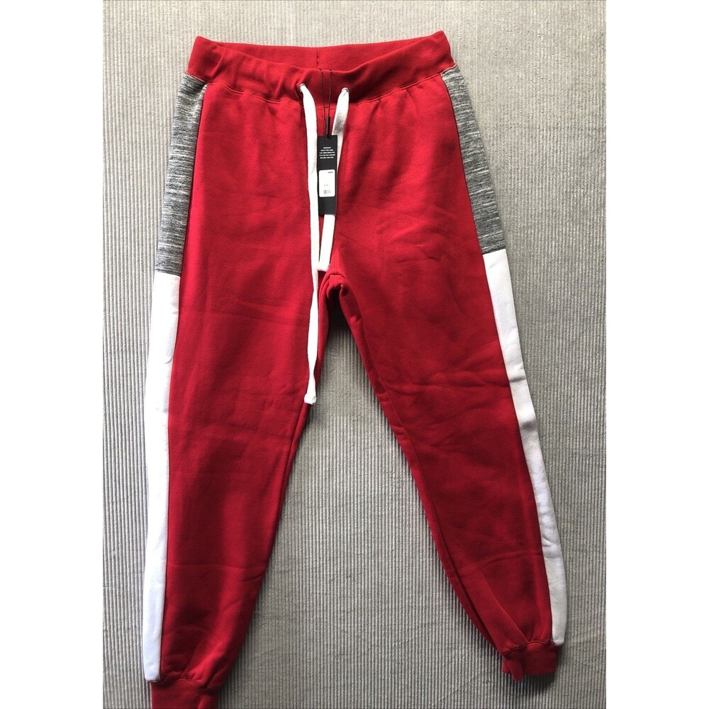Fashion Nova Analissa Jogger Pants Womens L Red White Gray Sporty Streetwear NWT